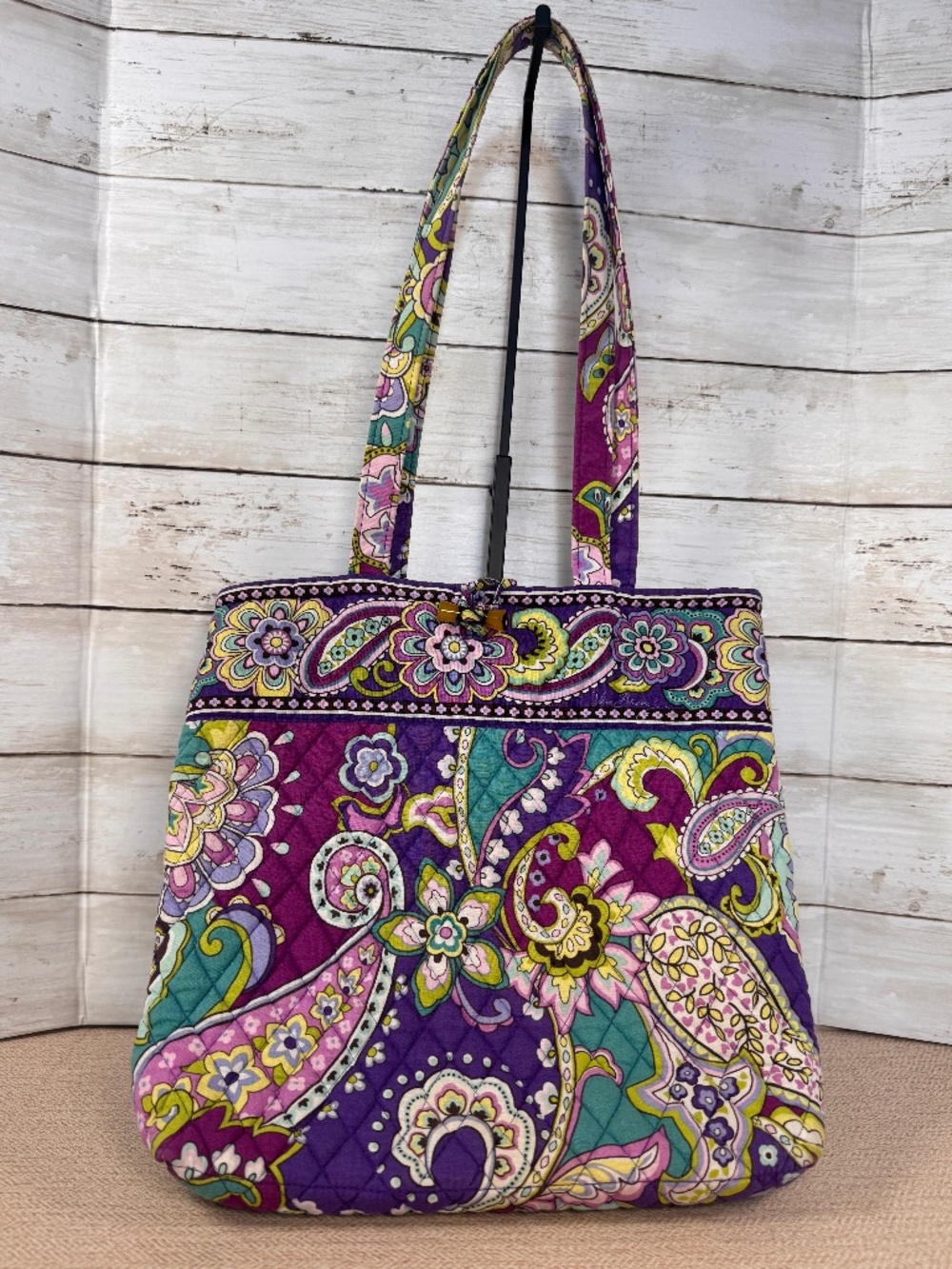 Vera Bradley Heather Paisley Large Tote Bag Purple Teal Quilted Made in USA